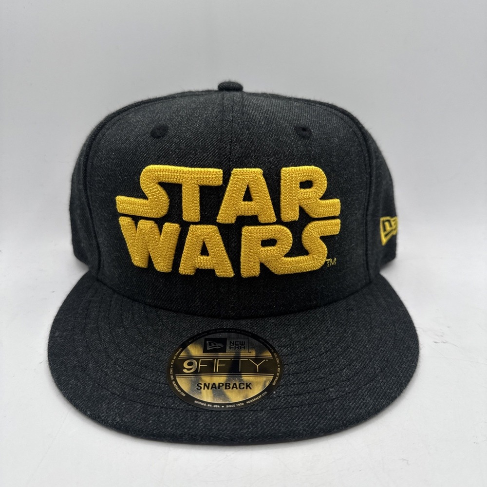 Rare Star Wars New Era Snap Back Hat Yellow & Gray Knit Logo 9Fifty New